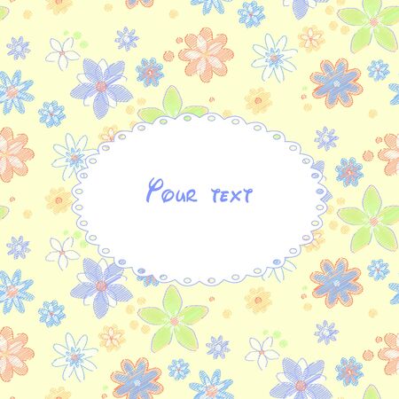 Greeting card with background of hand-drawn flowersのイラスト素材