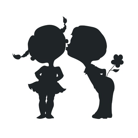 Silhouettes of kissing boy and girlのイラスト素材