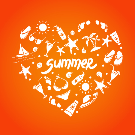 Set of summer icons in Heart shapeのイラスト素材