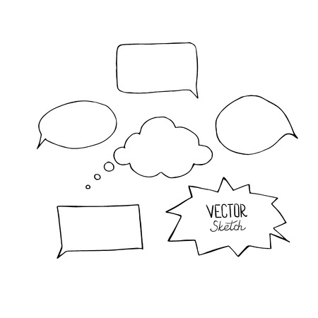 Set of blank speech bubbles with space for text. Hand drawn sketch elements for your design.のイラスト素材