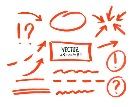 Set of correction and highlight elements, part 1. Circles, arrows, lines etc. Hand drawn with marker pen. Vector illustration. Set of correction and highlight elements, part 1. Circles, arrows, lines etc. Hand drawn with marker pen. Vector illustration.