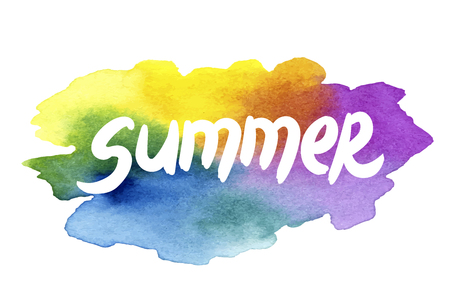 Summer hand drawn lettering on a watercolor background. のイラスト素材