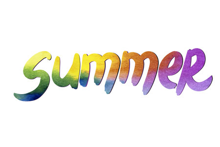 Summer hand drawn lettering on a watercolor background. 