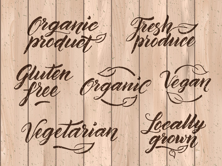 Retro styled healthy food letterings.のイラスト素材