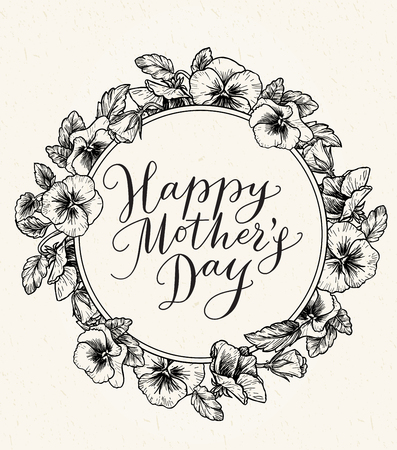 Happy mothers day card with text and frame of vintage botanicalのイラスト素材
