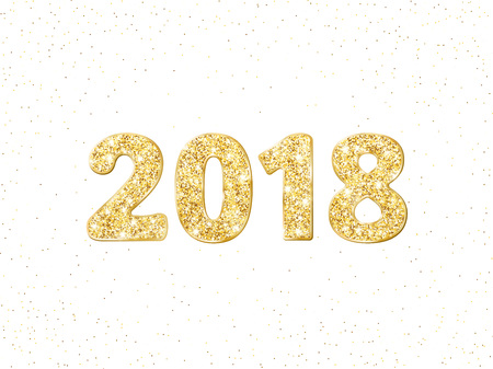 2018 glitter typography design. Golden sparkling numbers.のイラスト素材