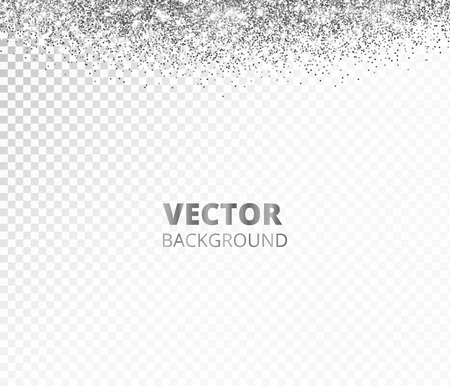 Sparkling glitter border, frame. Falling silver dust isolated on transparent background. Vector glittering decoration. For wedding invitations, party posters, Christmas, New Year and birthday cards.のイラスト素材