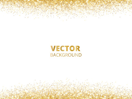 Sparkling glitter border, frame. Falling golden dust isolated on white background. Vector gold glittering decoration. For wedding invitations, party posters, Christmas, New Year and birthday cards.のイラスト素材