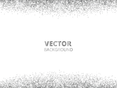 Sparkling glitter border, frame. Falling silver dust isolated on white background. Vector glittering decoration. For wedding invitations, party posters, Christmas, New Year and birthday cards.のイラスト素材