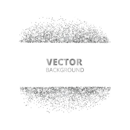 Sparkling glitter border, frame. Scattered silver dust isolated on white background. Vector glittering decoration. For wedding invitations, party posters, Christmas, New Year and birthday cards.のイラスト素材
