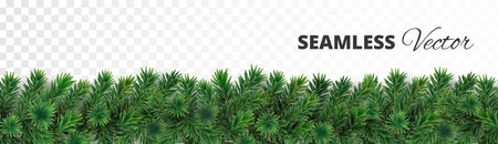 Seamless Christmas tree decoration. Pine tree garland. Realistic vector branches. Border for holiday banners, posters, cards, promotions.のイラスト素材