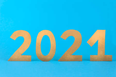 Number 2021 on a blue background.の写真素材