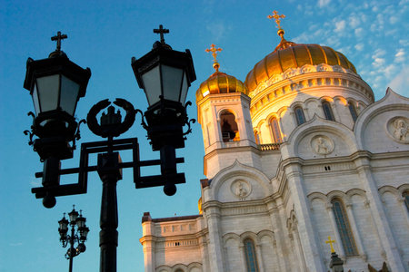 Fragment of external furniture of a Christian temple of the Christ of the Savior in Moscowの写真素材