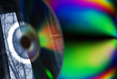 Polarized light and real reflections of asurrounding on a disk surface. Without computer tricks.の写真素材