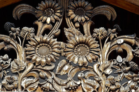 Wooden flower pattern-manual woodcarvingの写真素材