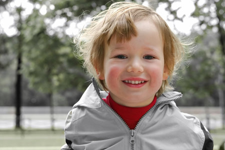 Boy joyfully runs towards to mum