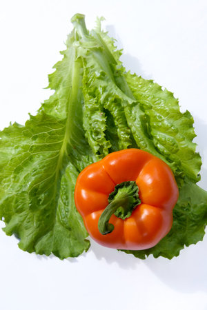 Orange paprika during culinary processingの写真素材