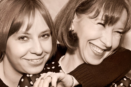 Happy birthday, mum! Adult daughter and mother-best  girlfriendsの写真素材