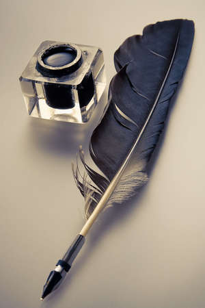 Ink and feather pen-retro attributes of romantic creativityの写真素材