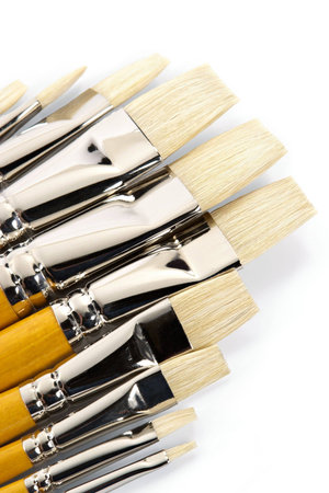Set of clean paintbrushes on a white background