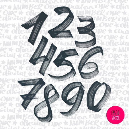 Alphabet numbers digital style hand-drawn doodle sketch. Vector illustration.のイラスト素材