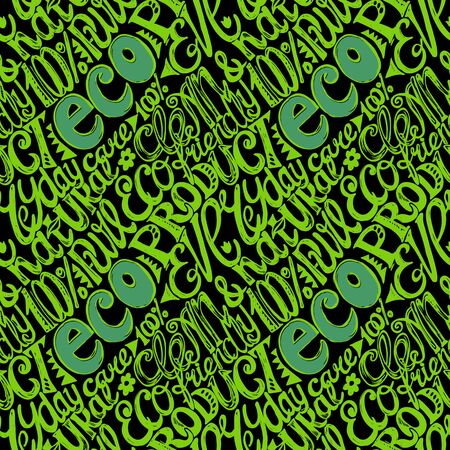 Eco friendly concept-seamless hand drawn pattern, doodles lettersのイラスト素材