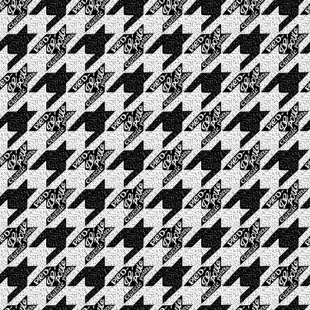 Seamless classic fabric houndstooth, pied-de-poule  pattern with doodle trendy letteringのイラスト素材
