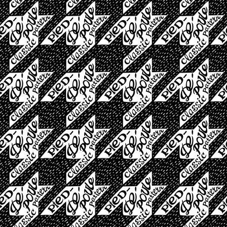 Seamless classic fabric houndstooth, pied-de-poule  pattern with doodle trendy letteringのイラスト素材