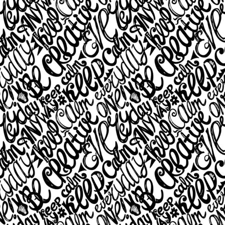 Keep calm creativity motivation-seamless hand drawn pattern, doodles lettersのイラスト素材