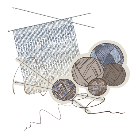 Needles, balls of wool and knitting pattern-collection of women's needleworkのイラスト素材