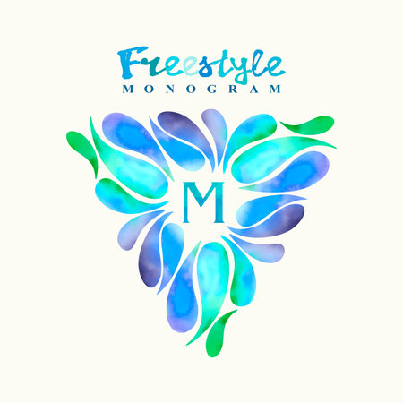 Vintage inspired watercolor freestyle monogram frame templateのイラスト素材