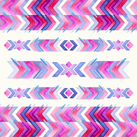 Navajo aztec textile inspiration watercolor pattern. Native american indian tribal  hand drawn art.のイラスト素材