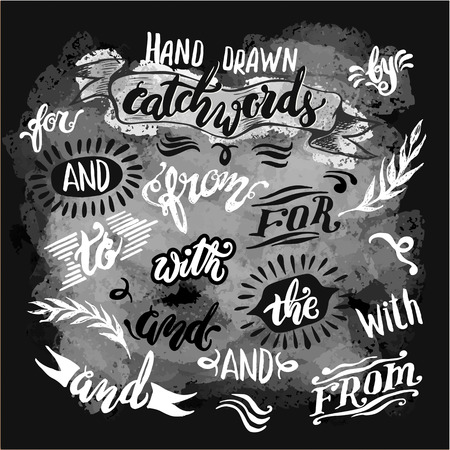 Hand lettered catchwords, drawn with ink and watercolor on grunge backgroundのイラスト素材