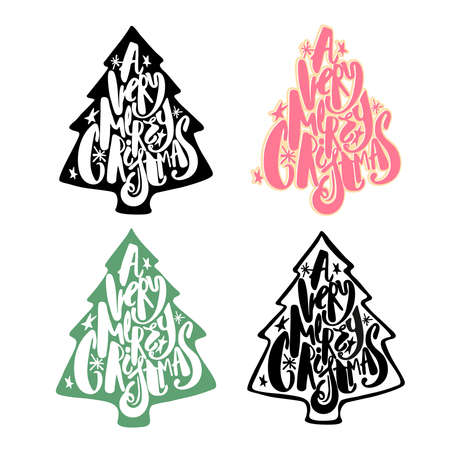 Festive calligraphy brushpen ink drawn lettering Christmas tree. Artistic design , greeting cards, invitations, posters, banners, seasonal greetings illustrations.のイラスト素材