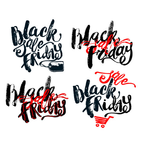 Black Friday sale hand lettering banner. Artistic design , greeting cards, invitations, posters, banners, seasonal greetings illustrations.のイラスト素材
