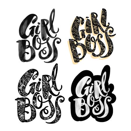 Girl Boss modern concept of independent women. Watercolor hand lettering motivation poster. Artistic design for a logo, greeting cards, invitations, posters, banners, seasonal greetings illustrationsのイラスト素材