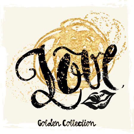 Gold glitter love concept hand lettering motivation poster.Artistic design for greeting cards, invitations, posters, banners, seasonal greetings illustrations.のイラスト素材
