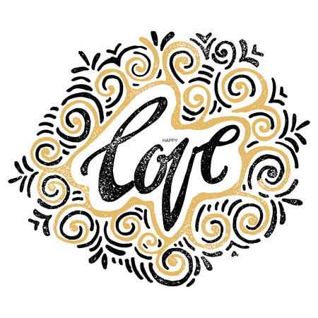 Happy love concept inspirational hand lettering motivation poster. Watercolor  Artistic design for a , greeting cards, invitations, posters, banners, seasonal greetings illustrations.のイラスト素材