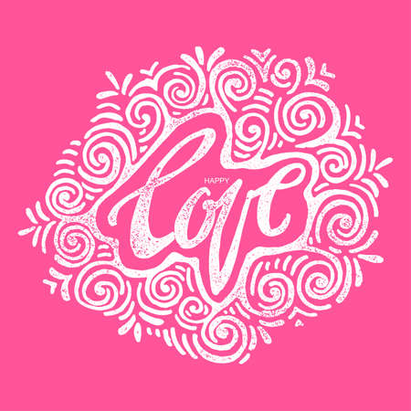Happy love concept inspirational hand lettering motivation poster. Watercolor  Artistic design for a , greeting cards, invitations, posters, banners, seasonal greetings illustrations.のイラスト素材