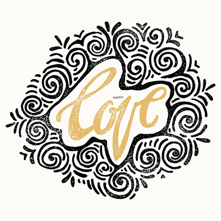 Happy love concept inspirational hand lettering motivation poster. Watercolor  Artistic design for a logo, greeting cards, invitations, posters, banners, seasonal greetings illustrations.のイラスト素材
