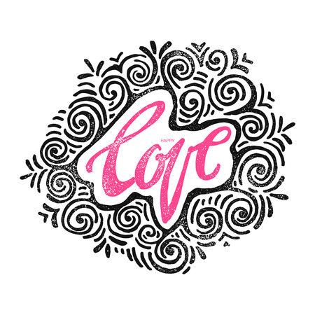 Happy love concept inspirational hand lettering motivation poster. Watercolor  Artistic design for a , greeting cards, invitations, posters, banners, seasonal greetings illustrations.のイラスト素材