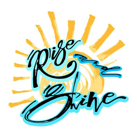 Rise and shine, enjoy happy living  concept. Modern brush calligraphy for greeting cards, invitations, posters, banners, badge, symbol, stamp,seasonal greetings illustrations.のイラスト素材
