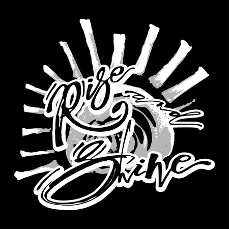 Rise and shine, enjoy happy living  concept. Modern brush calligraphy for greeting cards, invitations, posters, banners, badge, symbol, stamp,seasonal greetings illustrations.のイラスト素材