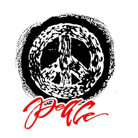 Peace hand drawn linotype made symbol. Concept hand lettering motivation poster. Artistic modern brush calligraphy design for a logo, greeting cards, 
invitations, posters, banners, t-shorts, seasonal greetings illustrations.のイラスト素材