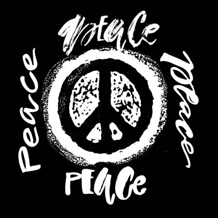 Peace hand drawn linotype made symbol. Concept hand lettering motivation poster. Artistic modern brush calligraphy design for greeting cards, invitations, posters, banners, t-shorts, seasonal greetings illustrations.のイラスト素材