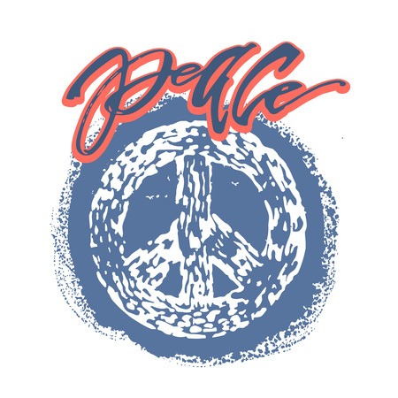 Peace hand drawn linotype made symbol. Concept hand lettering motivation poster. Artistic modern brush calligraphy design for greeting cards, invitations, posters, banners, t-shorts, seasonal greetings illustrations.のイラスト素材