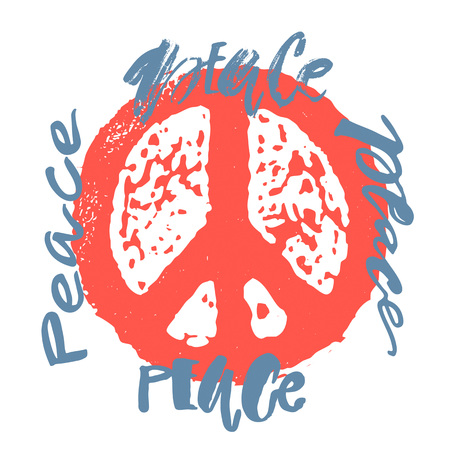 Peace hand drawn linotype made symbol. Concept hand lettering motivation poster. Artistic modern brush calligraphy design for greeting cards, invitations, posters, banners, t-shorts, seasonal greetings illustrations.のイラスト素材