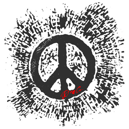 Peace hand drawn linotype made symbol. Concept hand lettering motivation poster. Artistic modern brush calligraphy design for greeting cards, invitations, posters, banners, t-shorts, seasonal greetings illustrations.のイラスト素材