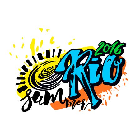Rio de Janeiro Brazil summer 2016 hand lettering ink drawn motivation poster. Artistic modern brush calligraphy design for a logo, greeting cards, invitations, posters, banners, t-shorts.のイラスト素材
