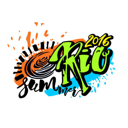 Rio de Janeiro Brazil summer 2016 hand lettering ink drawn motivation poster.のイラスト素材